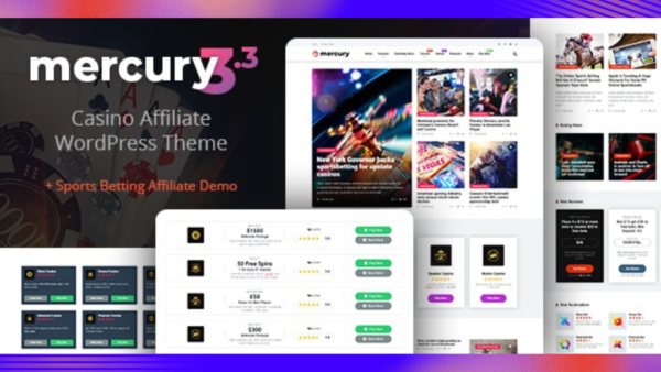 Mercury Theme GPL v3.9.10.1 – Affiliate, Casino, Gambling & Other Niches. Reviews & News WordPress Websites